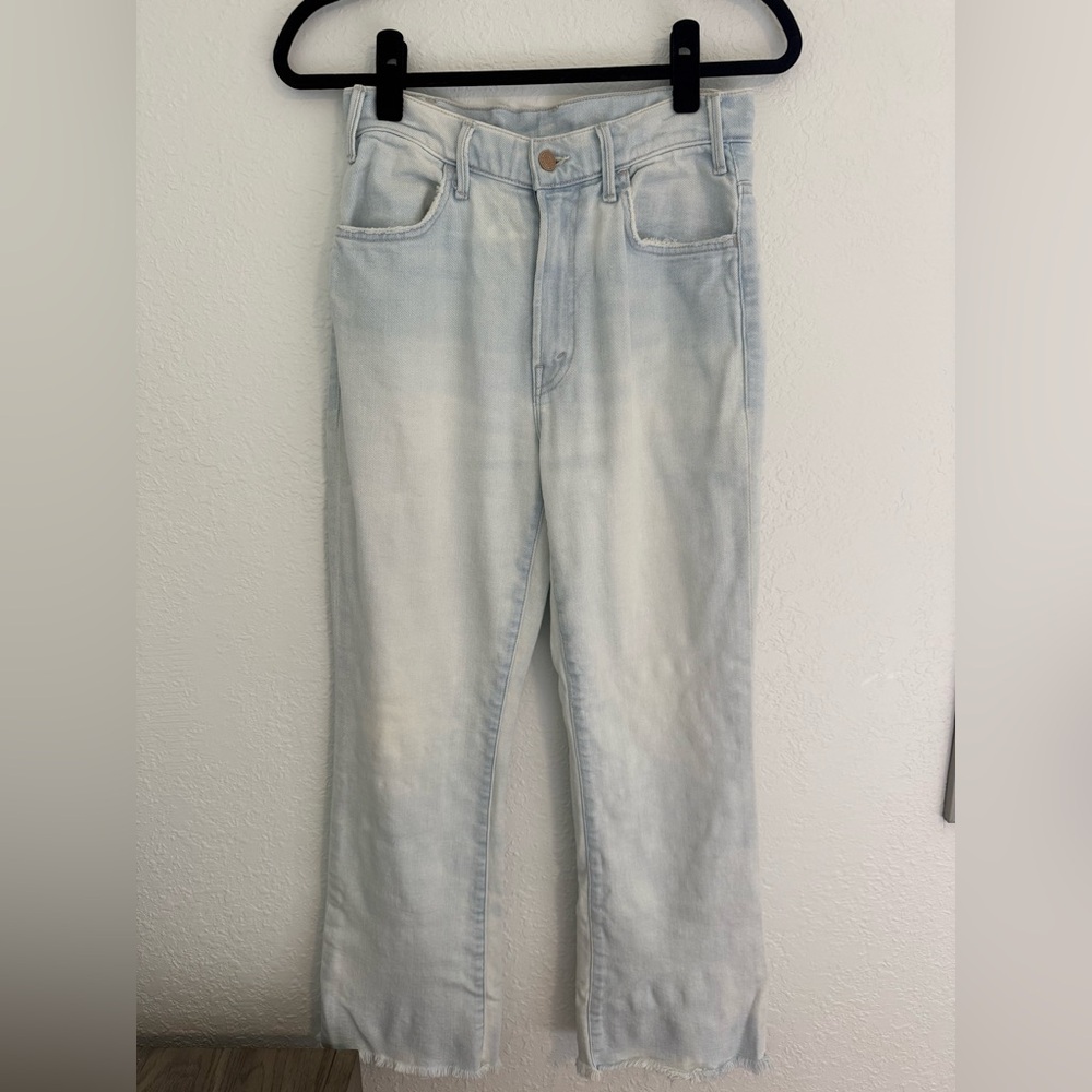 Mother The Hustler Ankle Fray in a Light Wash